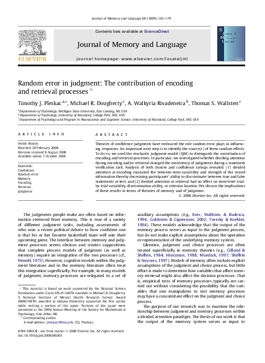(PDF) Random error in judgment: The contribution of encoding and ...