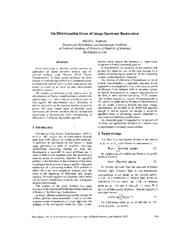 (PDF) On discretization error of image spectrum restoration