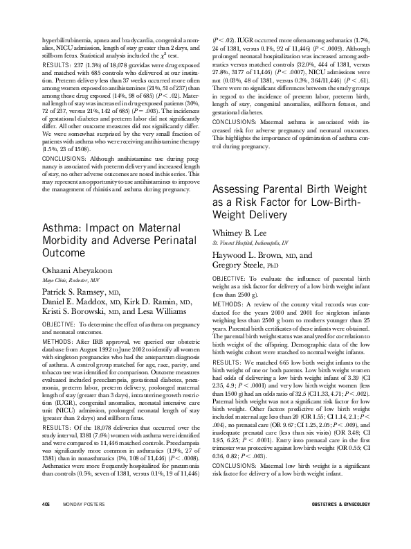 (PDF) Assessing parental birth weight as a risk factor for lowbirth