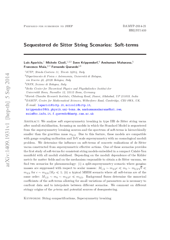 (PDF) Sequestered de Sitter string scenarios: soft-terms