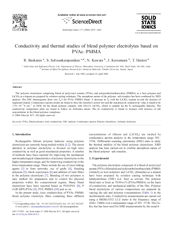 (PDF) Conductivity and thermal studies of blend polymer electrolytes ...