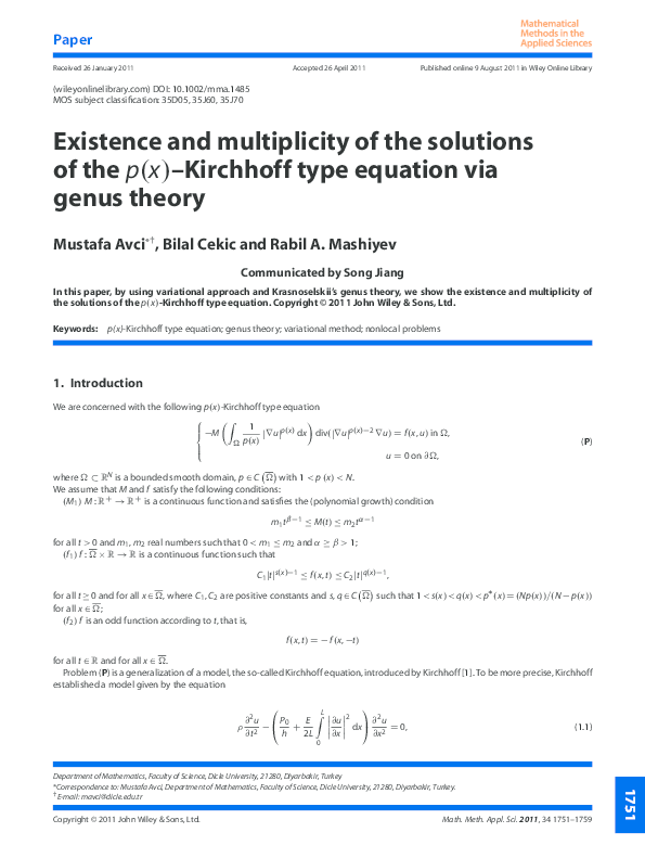 (PDF) Existence and multiplicity of the solutions of the p(x)–Kirchhoff ...