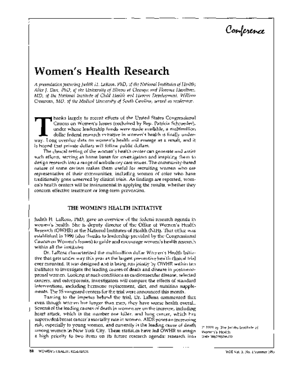 (PDF) Women's health research Florence Haseltine and Judith Larosa