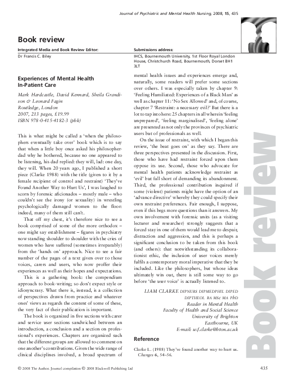 (PDF) Experiences of Mental Health In-Patient Care
