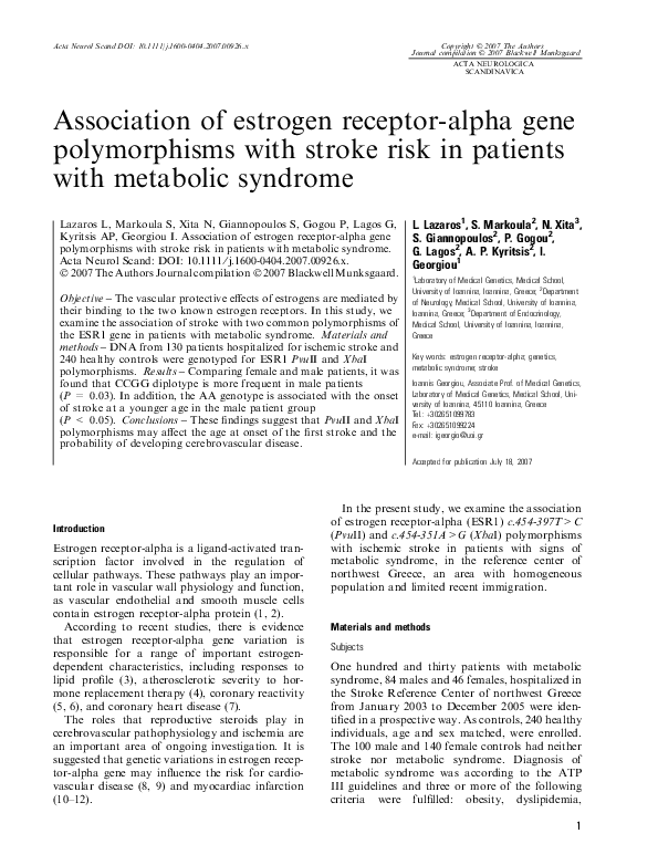 (PDF) Association of estrogen receptor alpha gene polymorphisms and ...