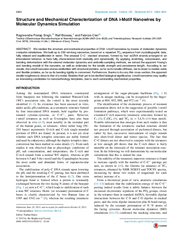 (PDF) Structure and Mechanical Characterization of DNA i-Motif ...