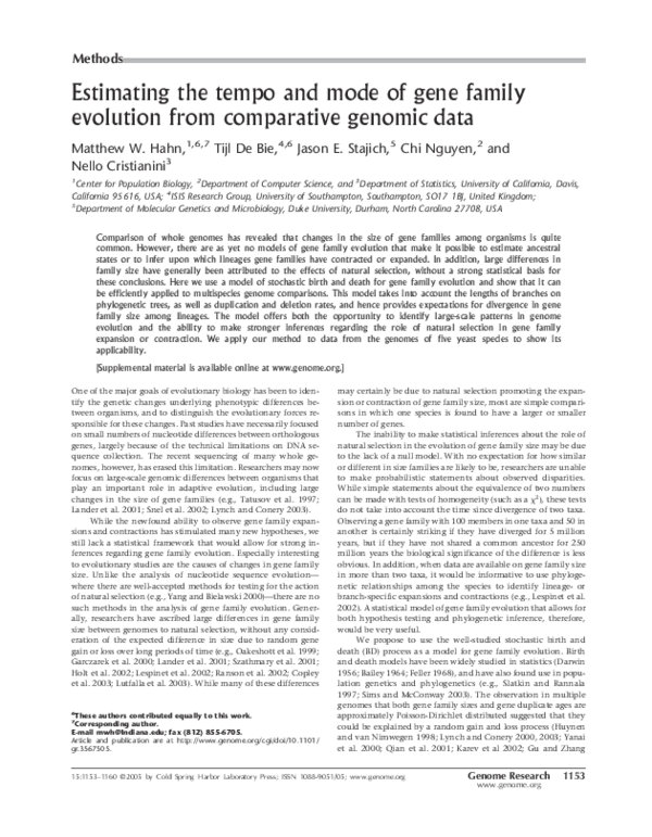 (PDF) Estimating the tempo and mode of gene family evolution from ...