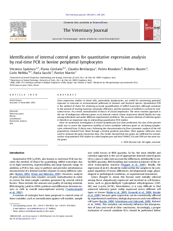 (PDF) Identification of internal control genes for quantitative ...