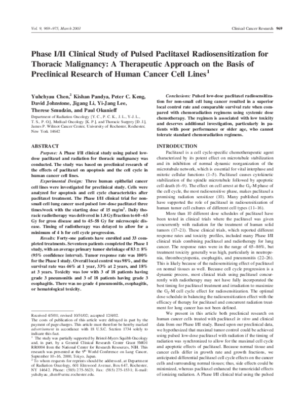 (PDF) Phase I/II Clinical Study of Pulsed Paclitaxel Radiosensitization ...