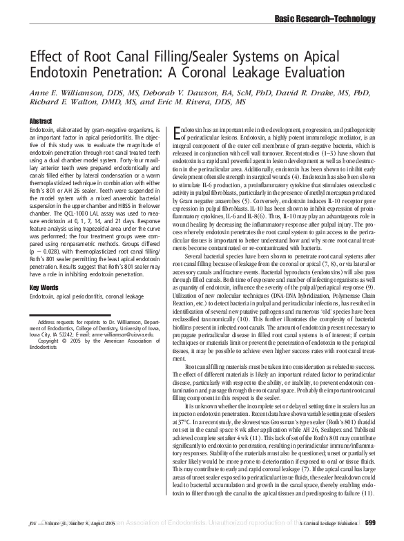 (PDF) Effect of root canal filling/sealer systems on apical endotoxin