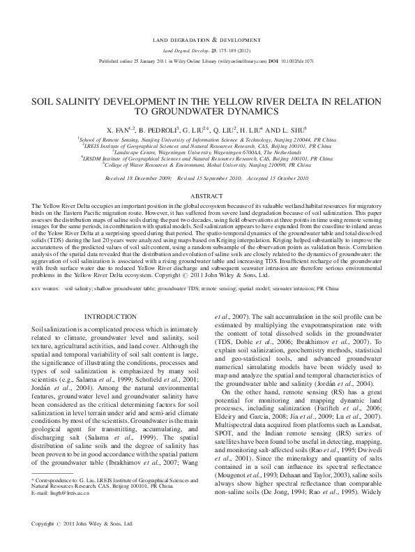 (PDF) Soil salinity development in the yellow river delta in relation ...