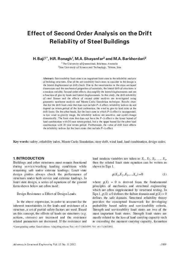 (PDF) Effect of Second Order Analysis on the Drift Reliability of Steel ...