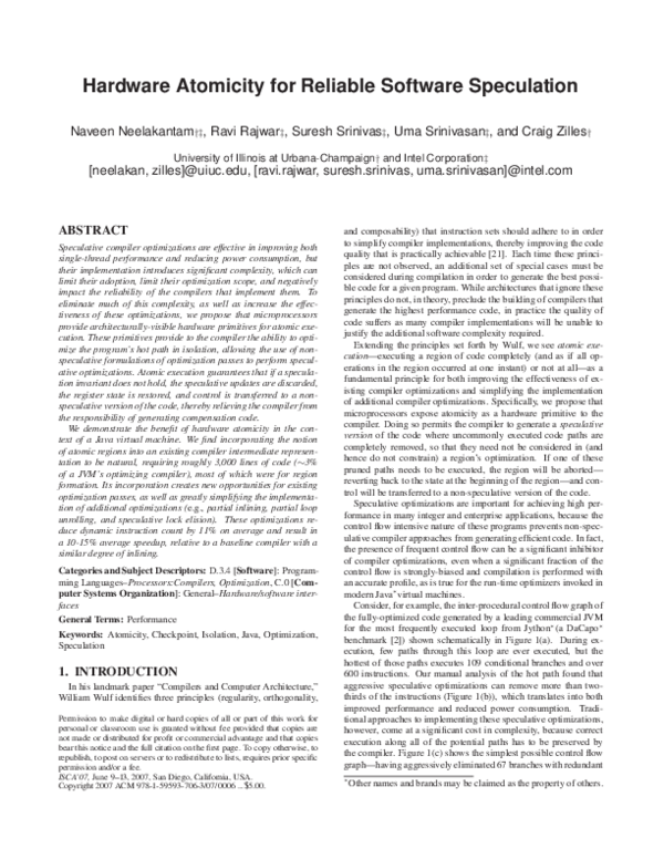 (PDF) Hardware atomicity for reliable software speculation