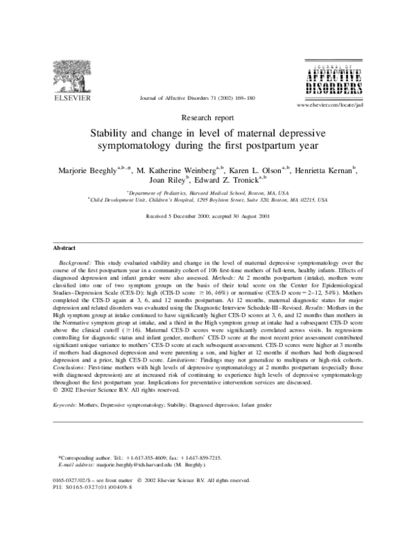 (PDF) Stability and change in level of maternal depressive ...