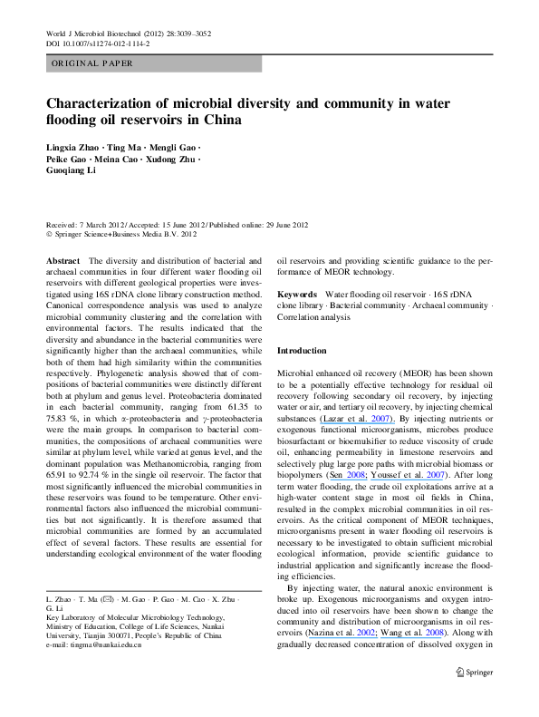(PDF) Characterization of microbial diversity and community in water ...