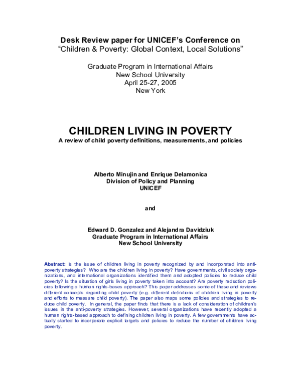 (PDF) CHILDREN LIVING IN POVERTY A review of child poverty definitions ...