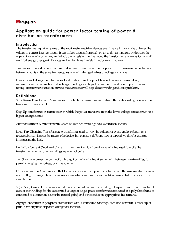 (PDF) Application guide for power factor testing of power