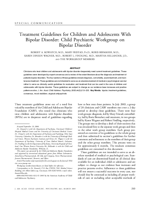 (PDF) Treatment Guidelines for Children and Adolescents With Bipolar ...