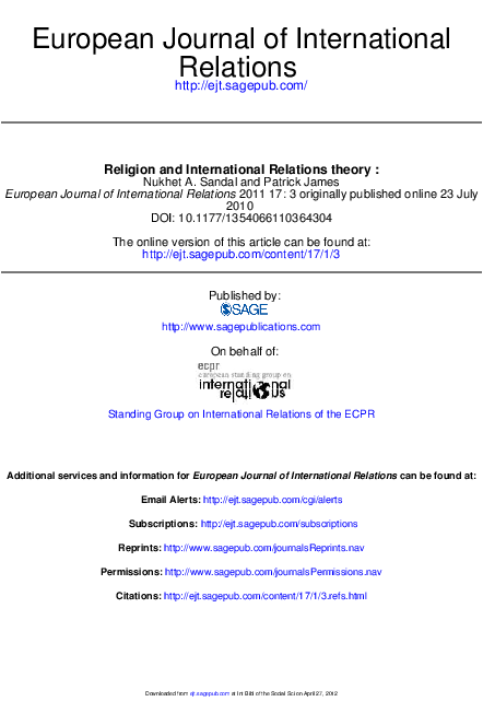 (PDF) Religion and International Relations theory: Towards a mutual ...