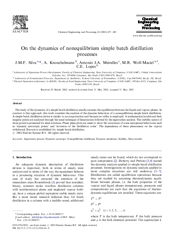  pdf on the dynamics of nonequilibrium simple batch distillation processes