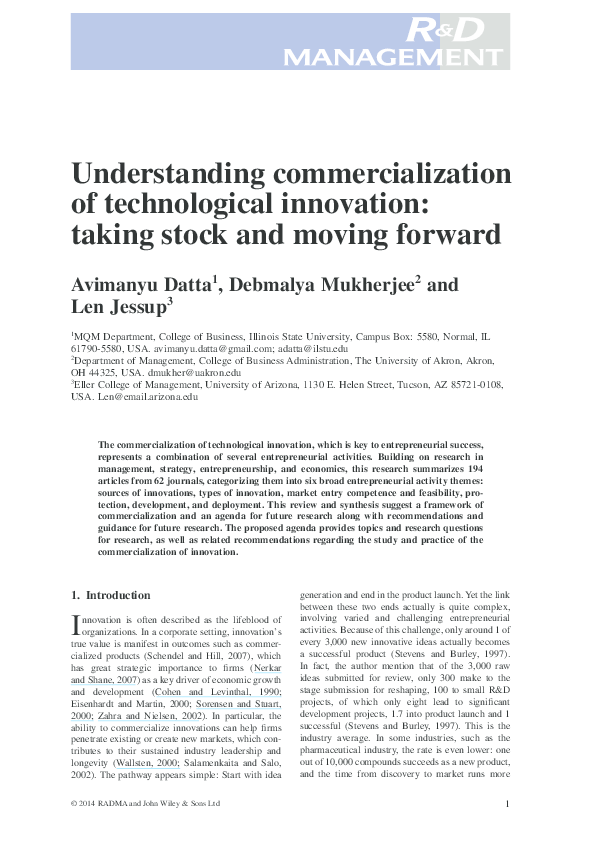 (PDF) Understanding commercialization of technological innovation ...