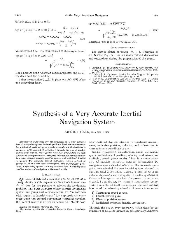 (PDF) Synthesis of a Very Accurate Inertial Navigation System Arthur