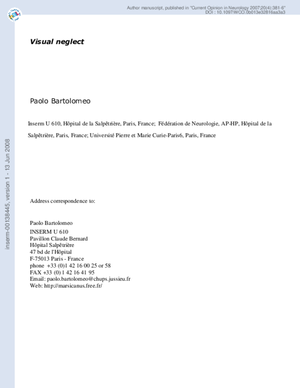 (PDF) Visual neglect