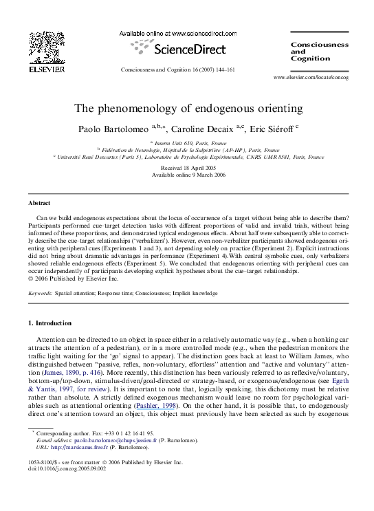 (PDF) The phenomenology of endogenous orienting