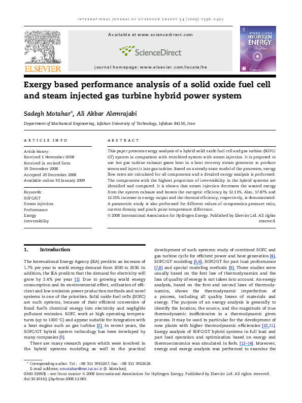 (PDF) Exergy based performance analysis of a solid oxide fuel cell and ...