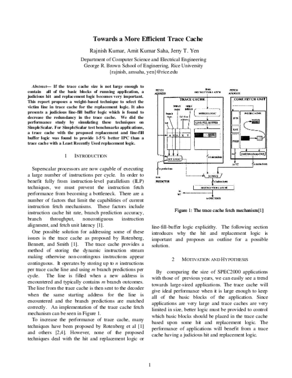 (PDF) Towards a More Efficient Trace Cache