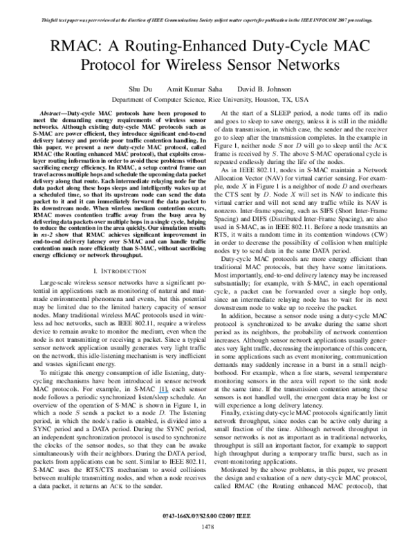 (PDF) RMAC: A Routing-Enhanced Duty-Cycle MAC Protocol for Wireless ...