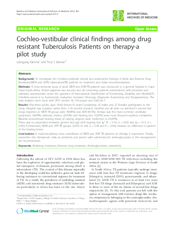 (PDF) Cochleo-vestibular clinical findings among drug resistant ...