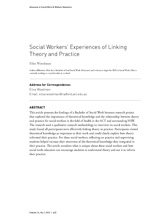 (PDF) Social Workers' Experiences of Linking Theory and Practice