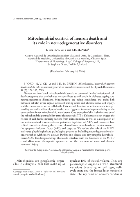 (PDF) Mitochondrial control of neuron death and its role in ...