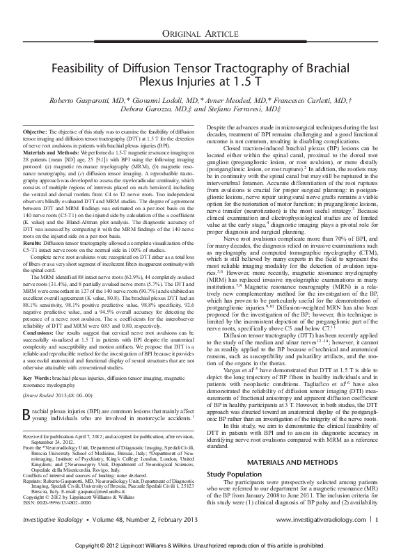 (PDF) Feasibility of Diffusion Tensor Tractography of Brachial Plexus ...