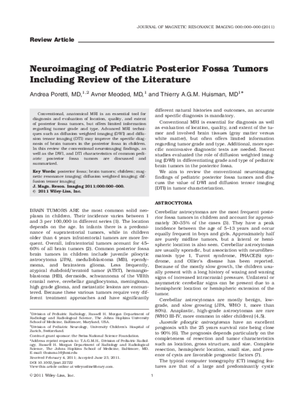 (PDF) Neuroimaging of pediatric posterior fossa tumors including review ...