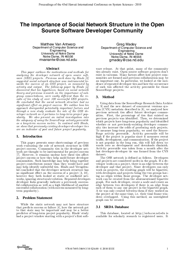 (PDF) The Importance of Social Network Structure in the Open Source ...