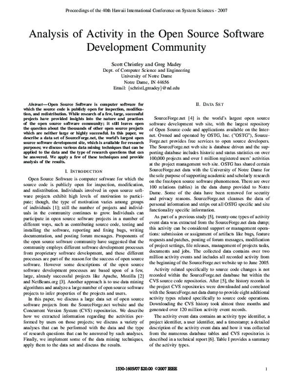 (PDF) Analysis of Activity in the Open Source Software Development ...