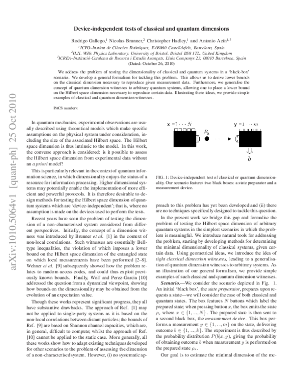 (PDF) Device-Independent Tests of Classical and Quantum Dimensions