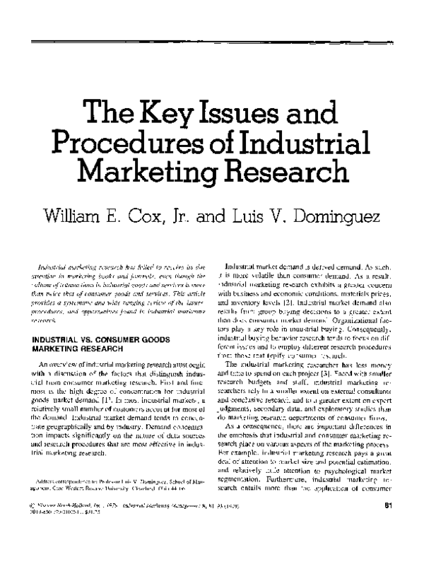 (PDF) The key issues and procedures of industrial marketing research