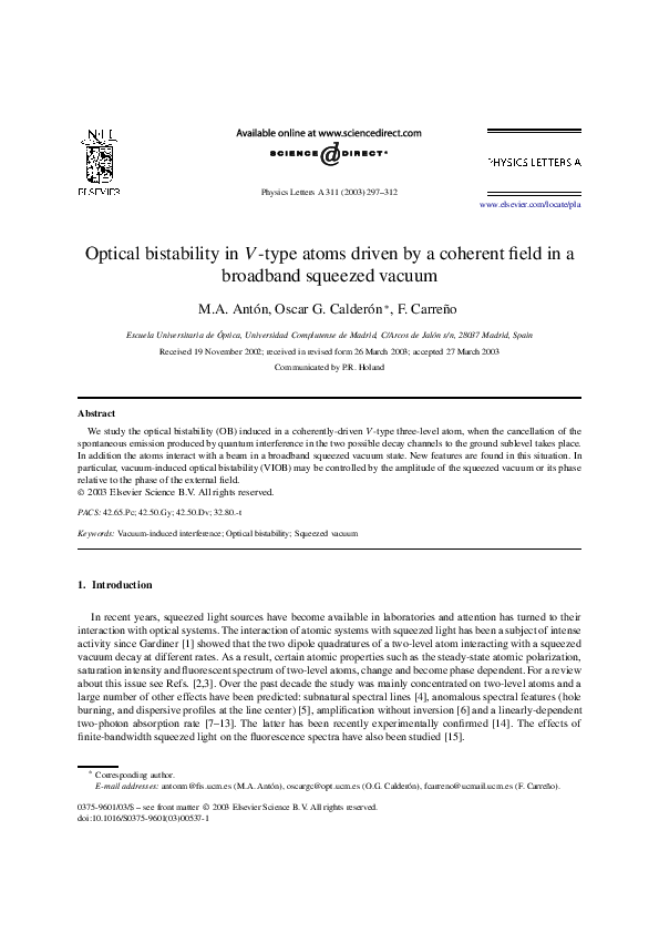 (PDF) Optical bistability in V-type atoms driven by a coherent field in ...