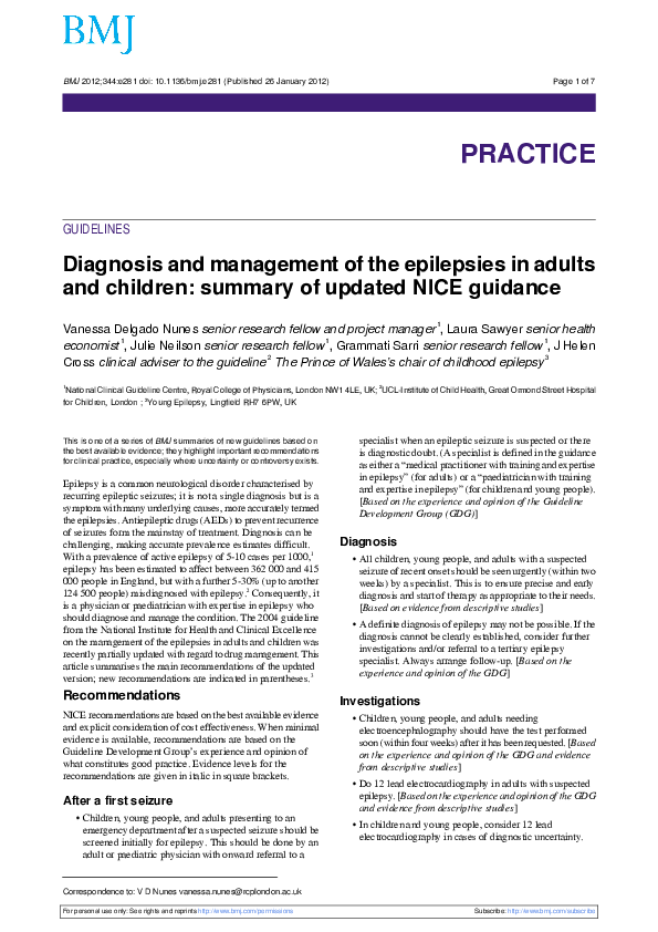 (PDF) Diagnosis and management of the epilepsies in adults and children ...