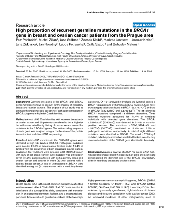 (PDF) High proportion of recurrent germline mutations in the BRCA1 gene ...