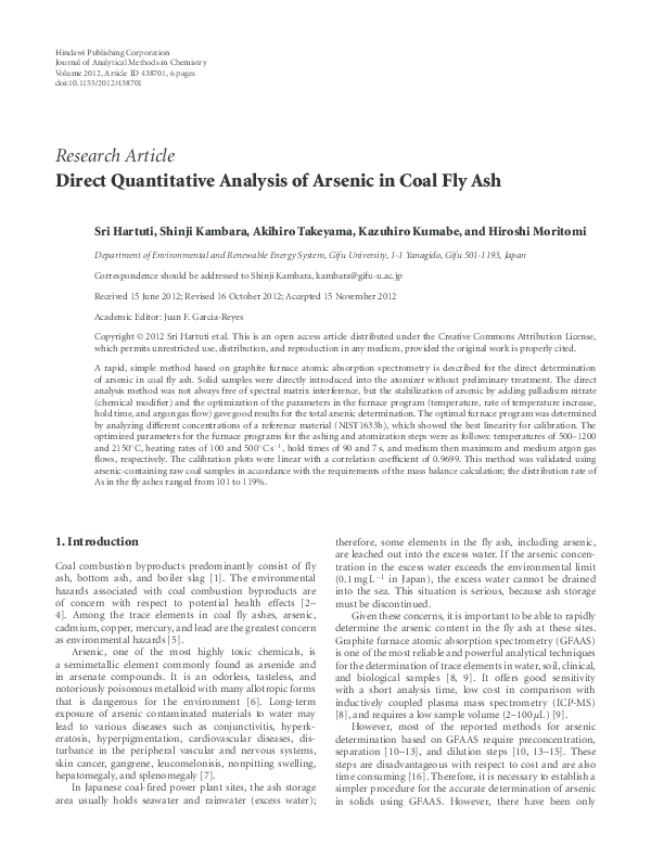 (PDF) Direct Quantitative Analysis of Arsenic in Coal Fly Ash