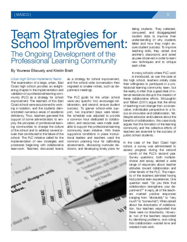 (PDF) Team strategies for school improvement: The ongoing development ...