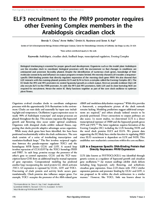 (PDF) Molecular mechanisms of Evening Complex activity in Arabidopsis ...