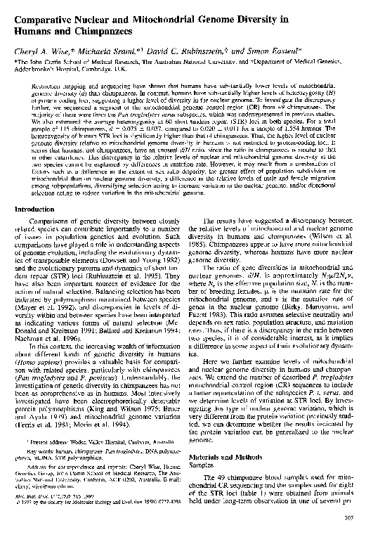 (PDF) Comparative nuclear and mitochondrial genome diversity in humans ...