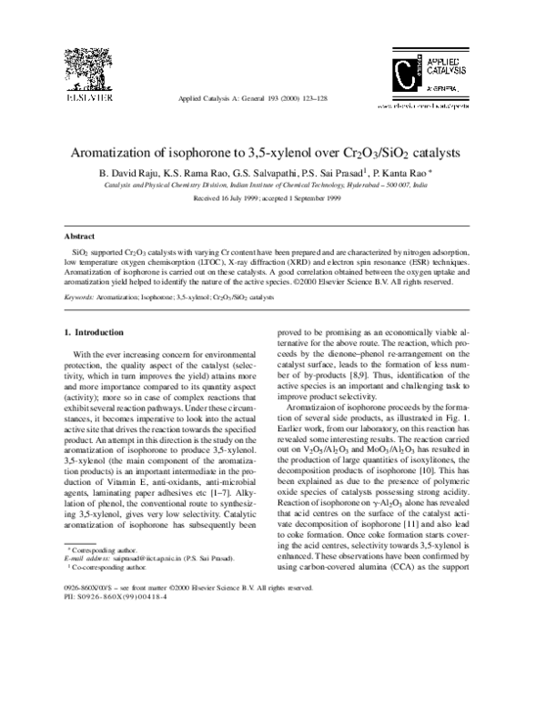  pdf aromatization of isophorone to 3 5 xylenol over cr2o3 sio2 catalysts