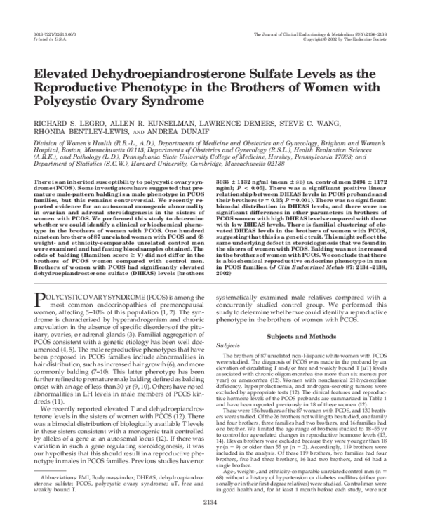 (PDF) Elevated Dehydroepiandrosterone Sulfate Levels as the