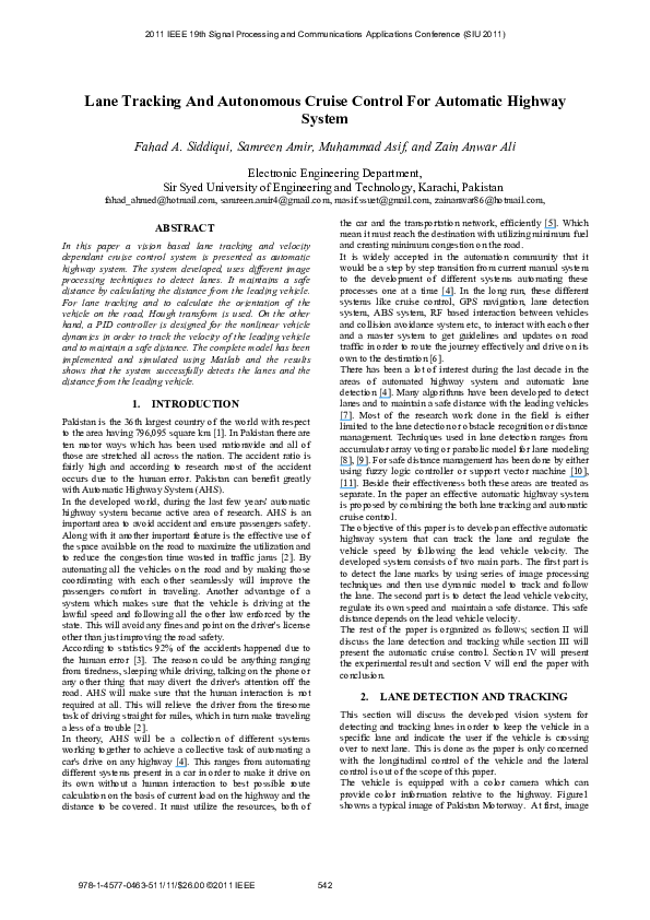 (PDF) Lane tracking and autonomous cruise control for automatic highway ...